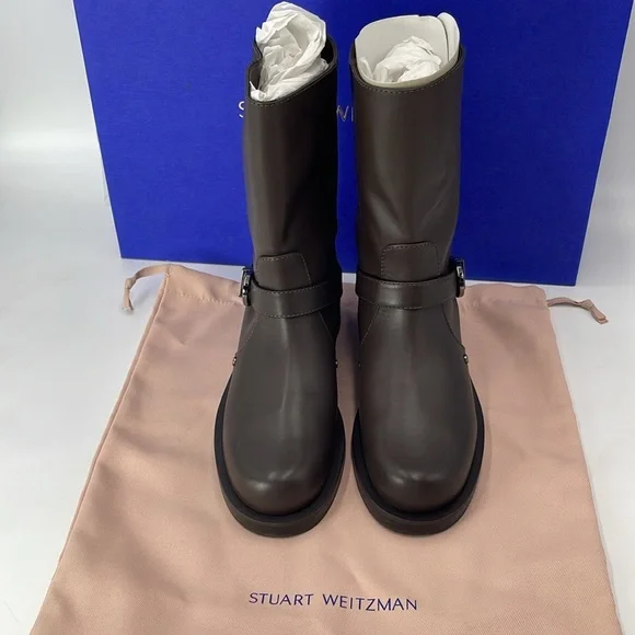 Stuart Weitzman Women Maverick Pull On Moto Booties Size US 7B Walnut Leather - Picture 3 of 9